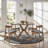 Fiorentino Mid-Century Walnut Finish Round Dining Set - Black Faux Leather, 7-Piece Set-1692901156