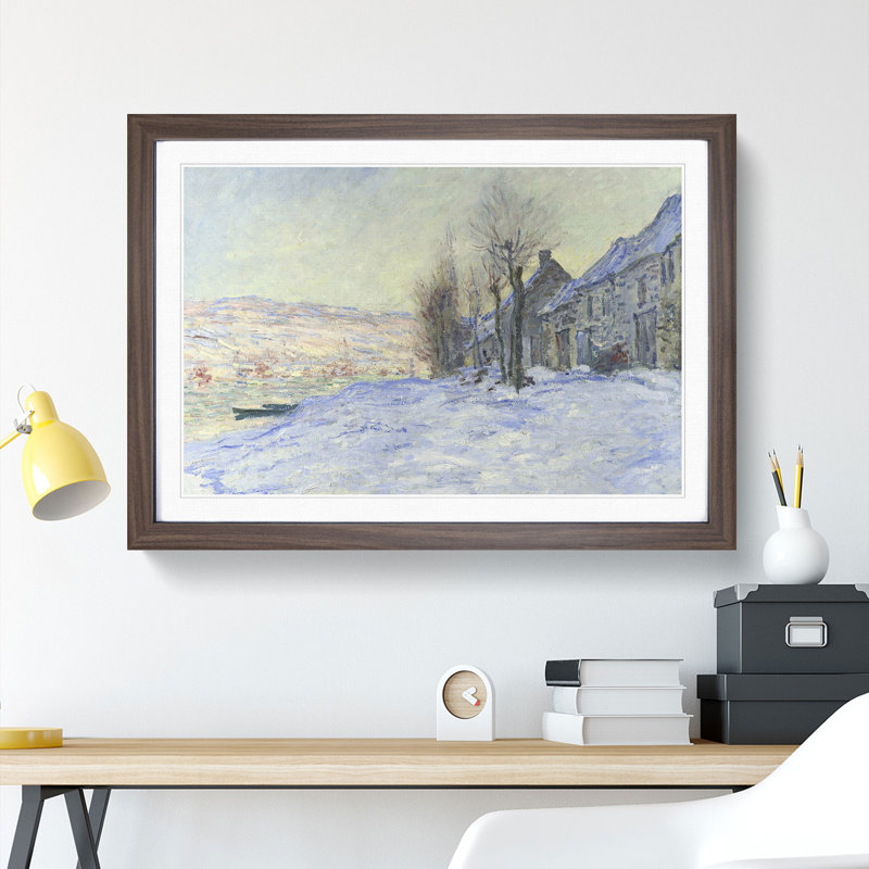 Lavacourt, Sunshine and Snow by Claude Monet - Picture Frame Painting, 48cm H x 65cm W x 2cm D, Walnut Framed