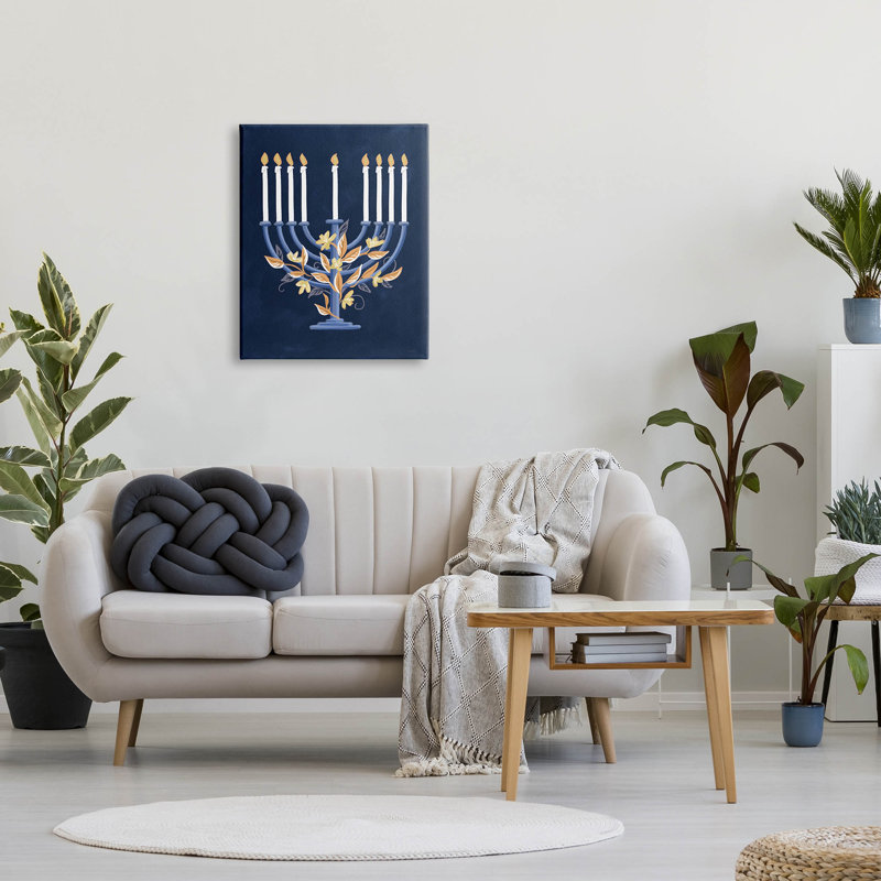 Art traditionnel sur toile de la menorah traditionnelle Hanoukka par House Fenway, H 30 po x l 24 po x P 1,5 po