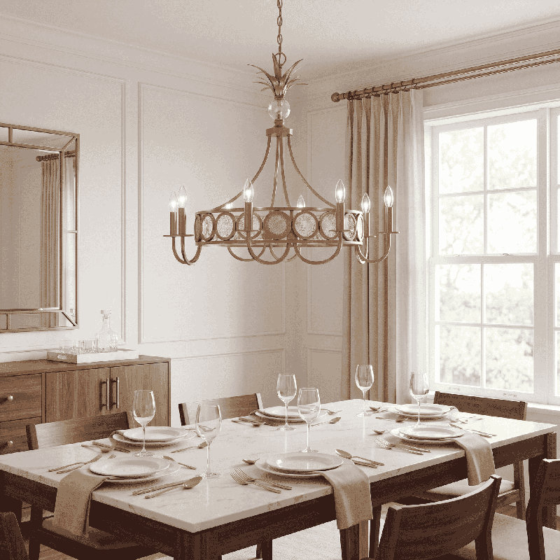 Lustre 8 lumières Hearst en laiton noble, Laiton