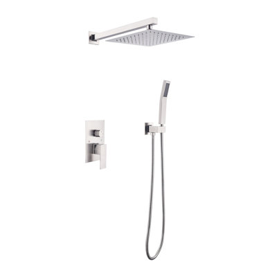 Pomme de douche de luxe pour salle de bain 10 pouces - Fixation murale, nickel brossé, buse autonettoyante, compatible avec le tuyau de raccordement standard américain 10 "