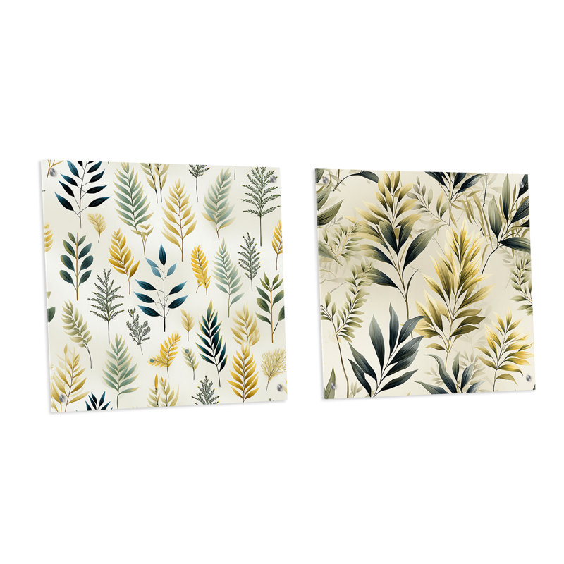 Tranquil Ferns II - Ensemble de 2 plantes murales en acrylique, H 30 po x l 61 po