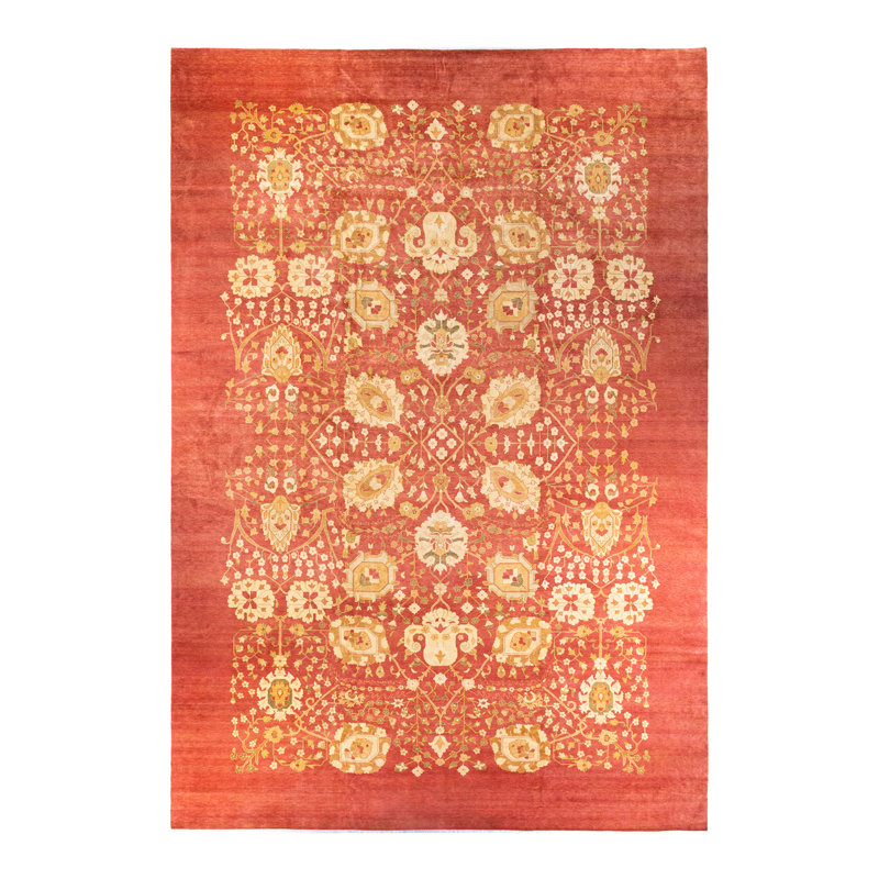 Tapis orange Haynie en laine noué à la main 11 pi 10 po x 18 pi 2 po