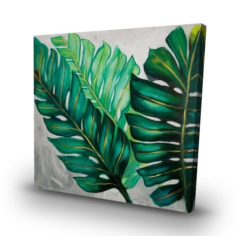 Three big exotic plant leaves - 32"x32" art on canvas