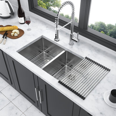 16 Gauge Stainless Steel Double Bowl Undermount Sink 28"X19", 10" Deep Basin, Soundproof & Condensation Fascinating Unique