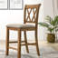 2 chaises de salle à manger rembourrées en tissu brun clair à hauteur de comptoir, 2 - bois franc avec découpe et aspect lin doux de 2 couleurs chaudes