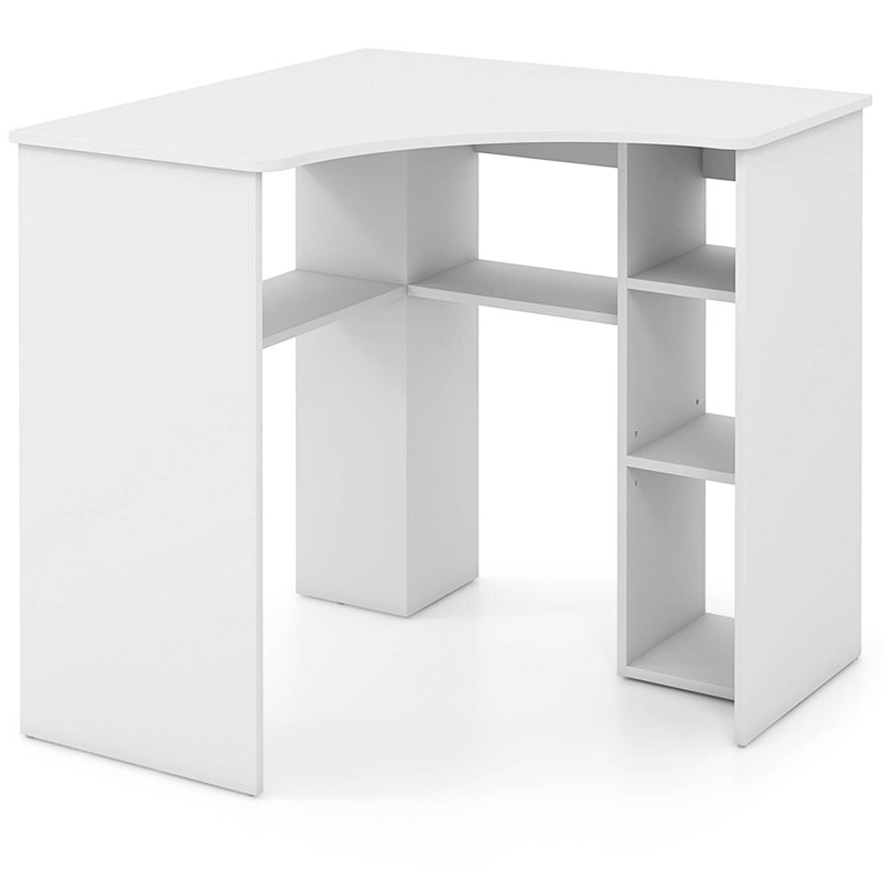 Yeramis Wrought Studio? L-shaped Computer Desk With Storage Shelves Adjustable Shelf For Home Office, White