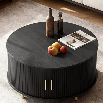 31.5'' Wooden Coffee Table, Round Coffee Table With Ample Storage For Living Room(Black)