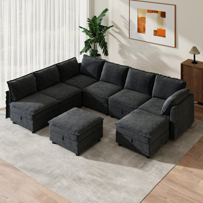 Canapé modulaire en U en chenille de 127 po avec sièges de rangement Keswick