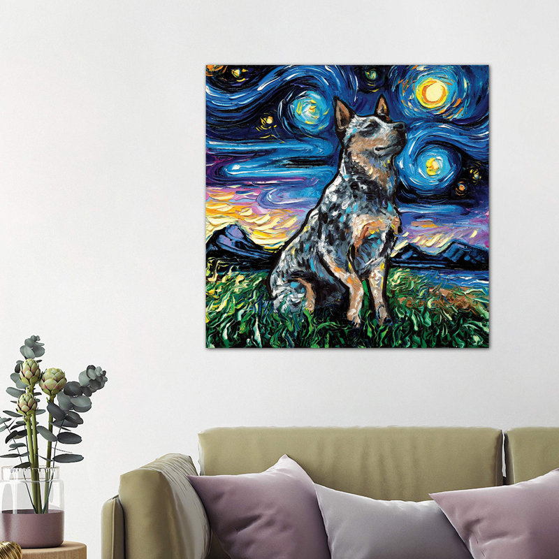 Blue Heeler Night by Aja Trier - Wrapped Canvas Painting, 93.98 cm H x 93.98 cm W x 1.91 cm D