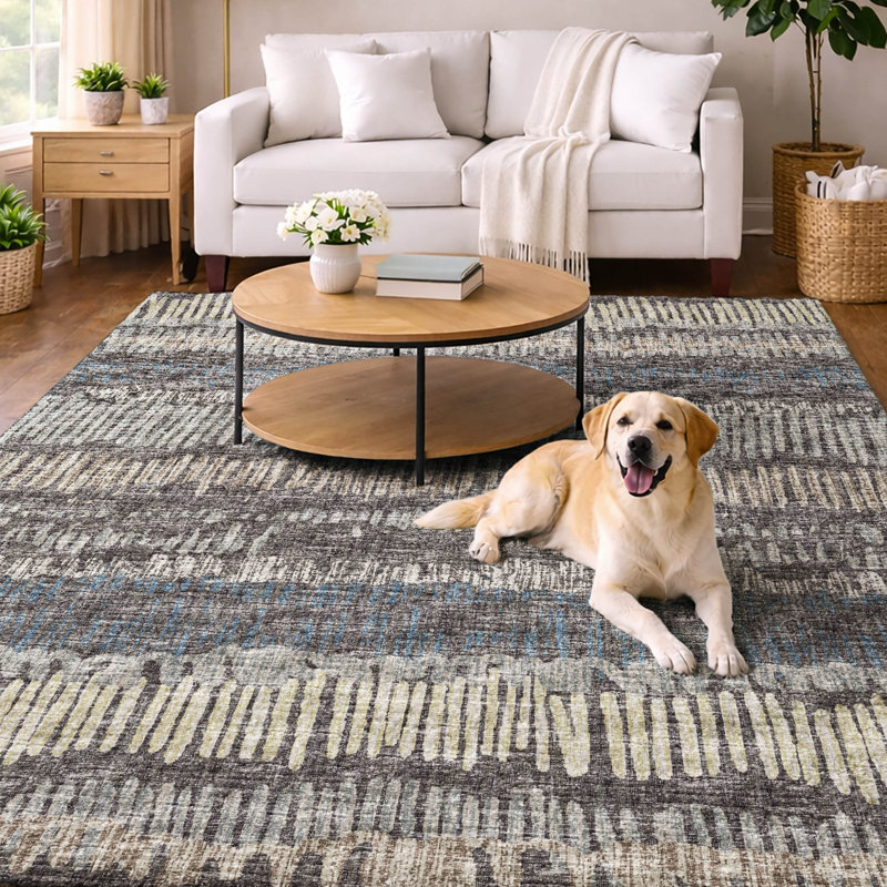 Premium Machine Washable Dream Shag Loops and Lines Rug, Gray, 3' x 5'