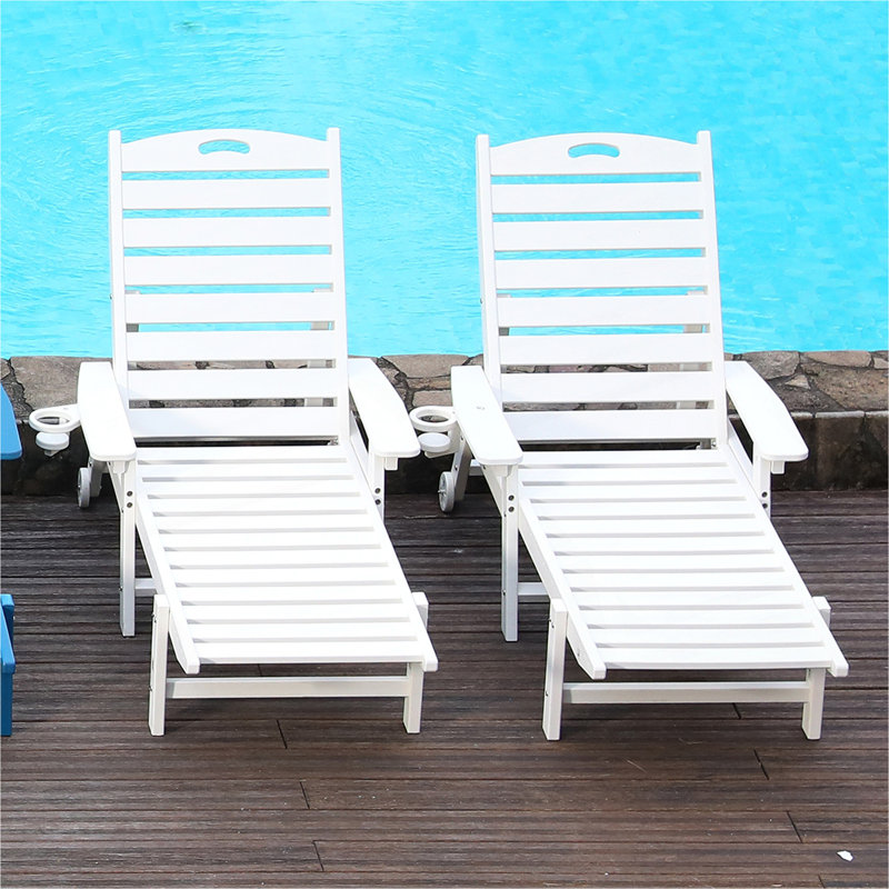 HDPE Chaise Lounge Chair Outdoor, Pool Lounge Chairs with 4-Position Adjustable Backrest, Supports Up to 360 LBS for Patio Poolside Deck Beach Backyard