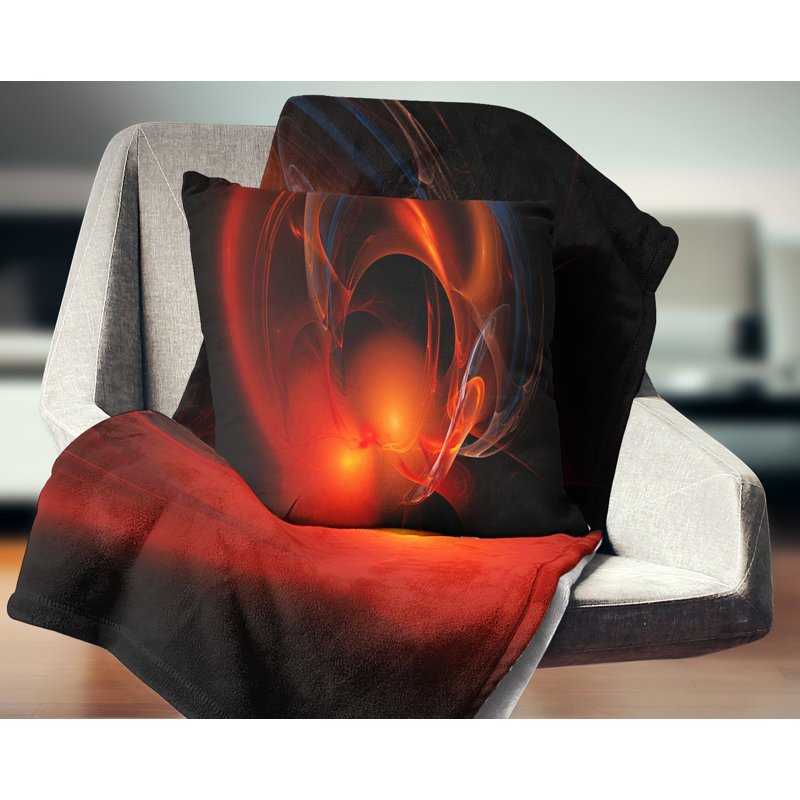 Nébuleuse fractale galactique - coussin abstrait imprimé, 18 po x 18 po, Noir / rouge, Coussin décoratif