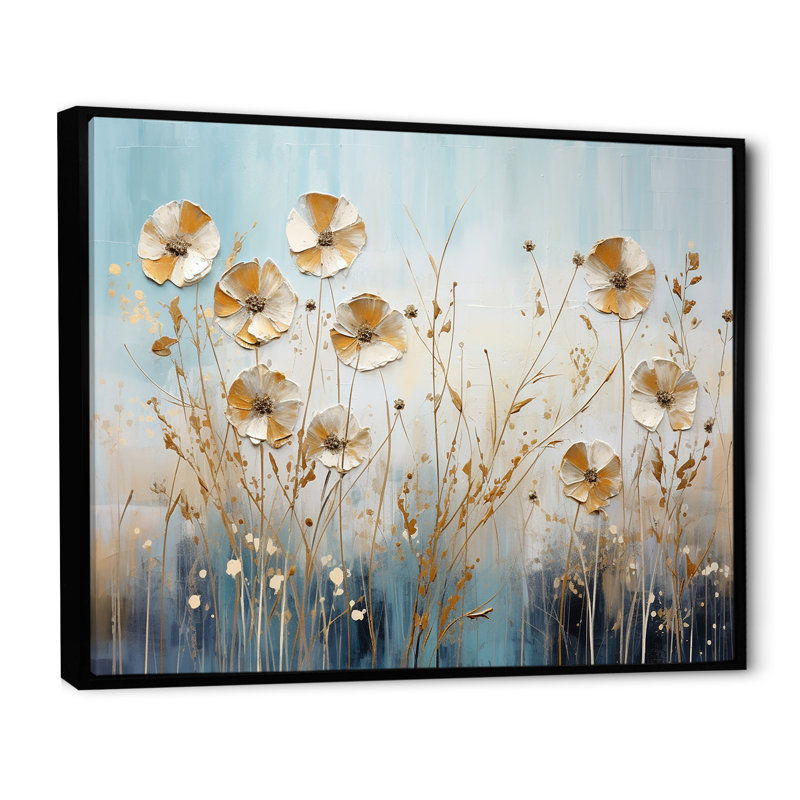 Beige Wildflowers Breeze III sur toile, Cadre photo blanc, H 16 po x l 32 po