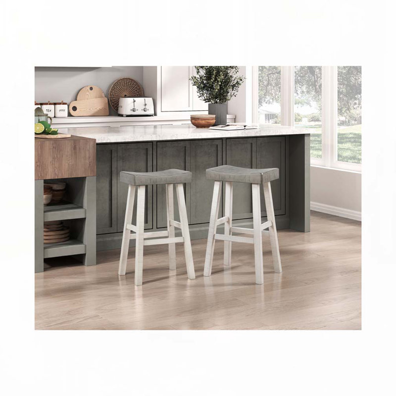 Ensemble de tabourets de bar en bois sans dossier, Tabouret de bar (siège d'une hauteur de 30,5 po), Café, Blanc