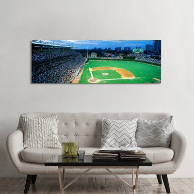 High Angle View of Spectators in a Stadium, Wrigley Field, Chicago Cubs, Chicago, Illinois, USA 1 Piece Wrapped Canvas Panoramic Wall Art