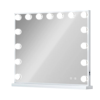 Miroir de salle de bain avec lumières et haut-parleur Bluetooth 22,8 "x 18,1" Miroir de maquillage avec miroir et 15 ampoules DEL à intensité variable Port de charge USB, 3 modes d'éclairage couleur
