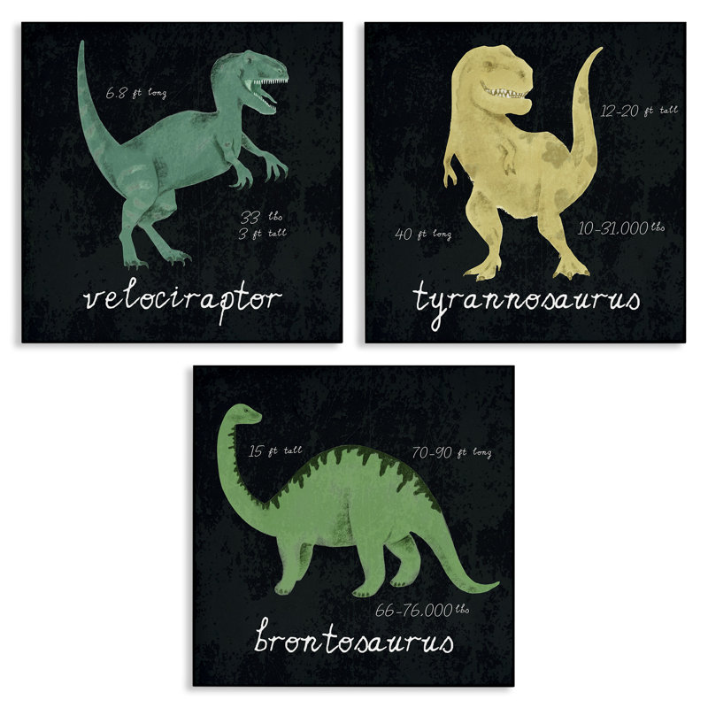 «Kid's Dinosaur Dimension Facts Chalk Inspired Design» par Daphne Polselli - ensemble de 3 impressions d'art graphique