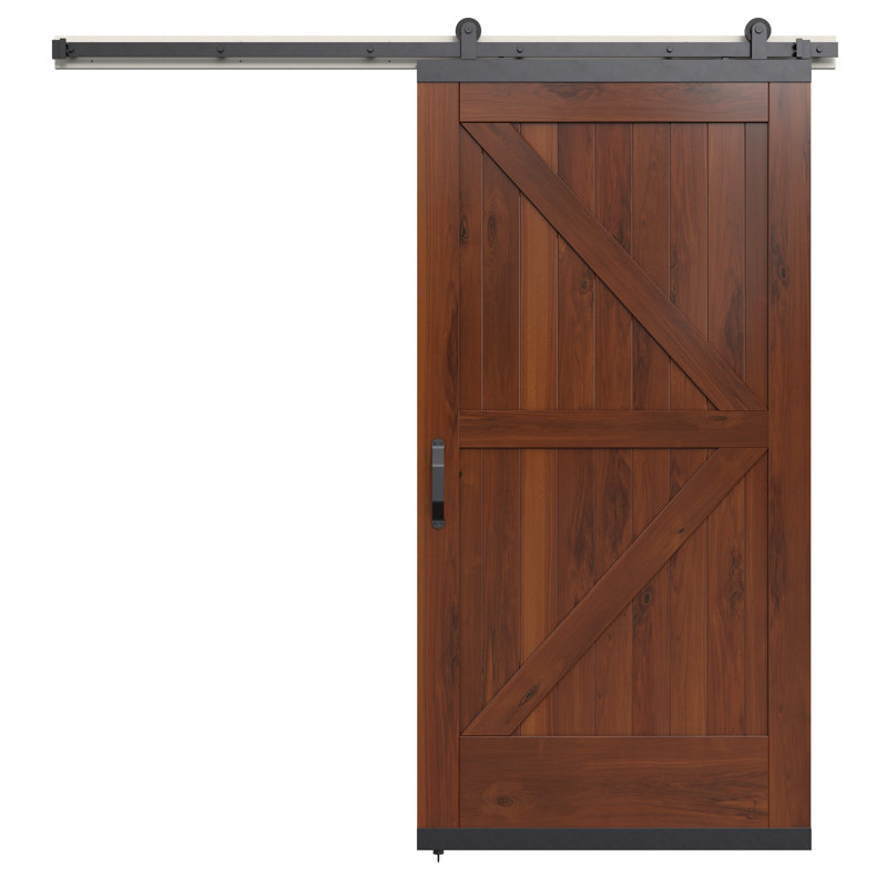 Karona K Design Walnut Wood Sliding Barn Door with Hardware Kit, Chestnut Stained, 36" x 80"