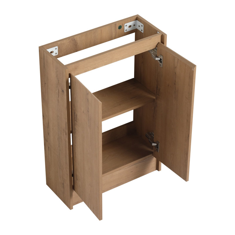 Meuble-lavabo autoportant avec lavabo, portes à fermeture douce, Imitation chêne