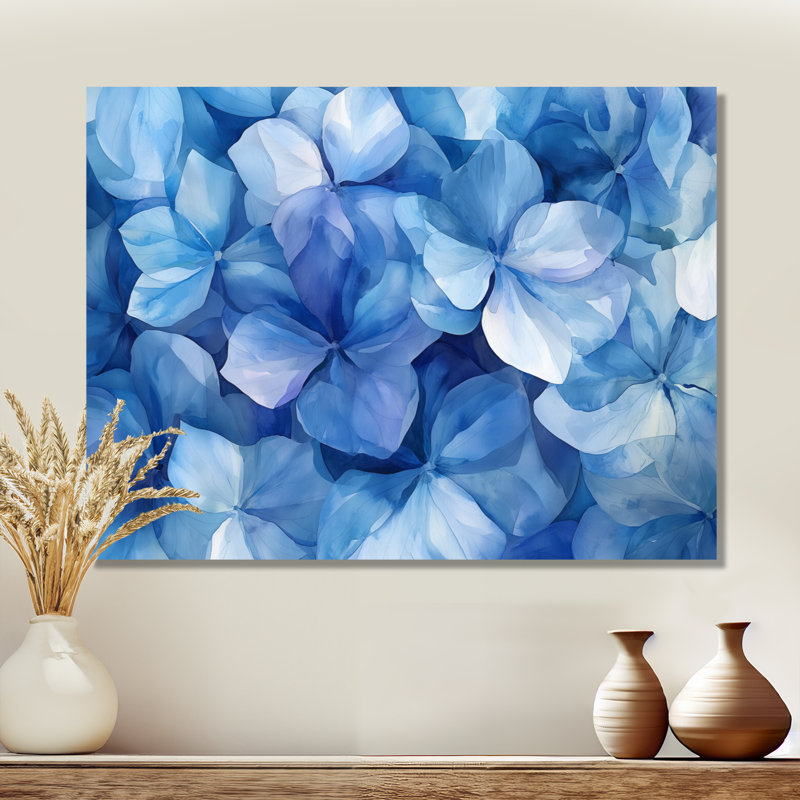 «Ilhaam Hydrangea As Brush Strokes II», art mural hortensia, Toile tendue, H 16 po x l 32 po, Ne s’applique pas