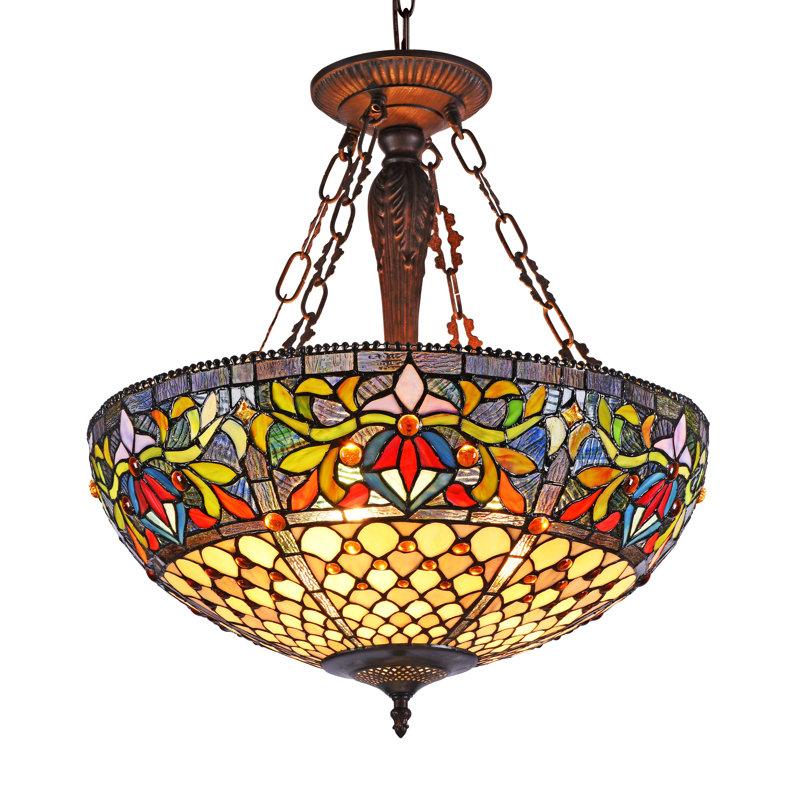 Luminaire suspendu de plafond Chonoe Lighting - H 23,15 po Tiffany 3 lumières avec abat-jour 20 po