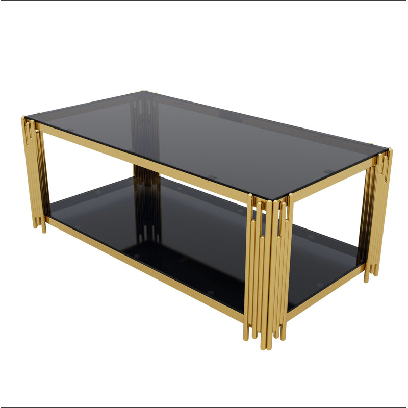 Table basse moderne rectangulaire noire, miroir