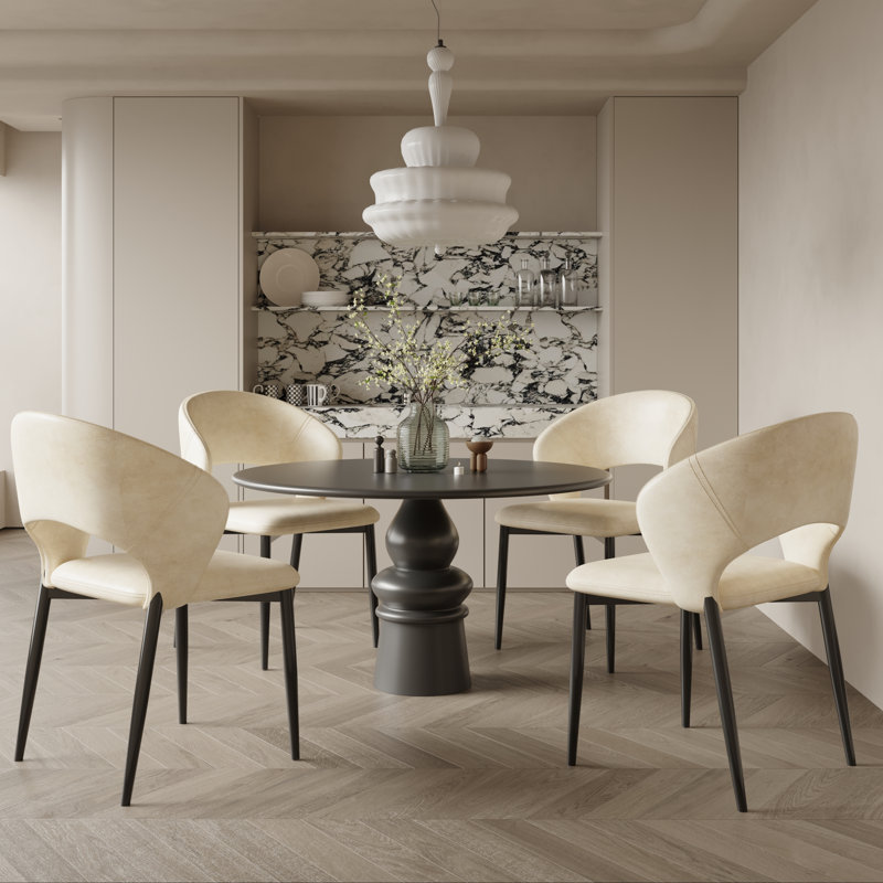 Chaise de salle à manger moderne à dossier ouvert, Beige, 4