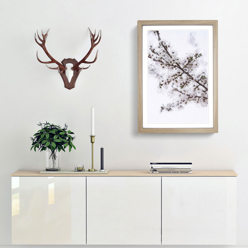 Branch of a White Cherry Blossom Tree - Picture Frame Painting Print, Oak Framed, 65cm H x 48cm W x 2cm D