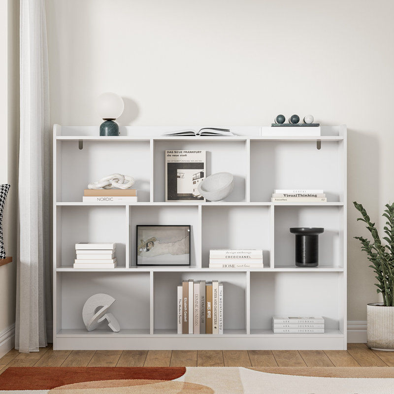 White Cube Bookshelf, Wooden Bookcase With 3 Tier Open Shelves, 10-cube Storage Shelf For Living Room, Bedroom, 55.1" W X 42.5" H