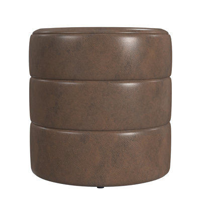 Ilithyia 17.5" Wide Leather Round Ottoman by 17 Stories
