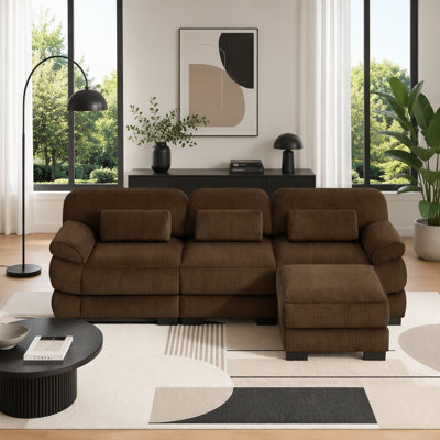 104" Oversized L-Shaped Modular Cloud Sectional Sofa with Ottoman, 3-Seater Corduroy Couch, Deep Seat, Adjustable Backrest