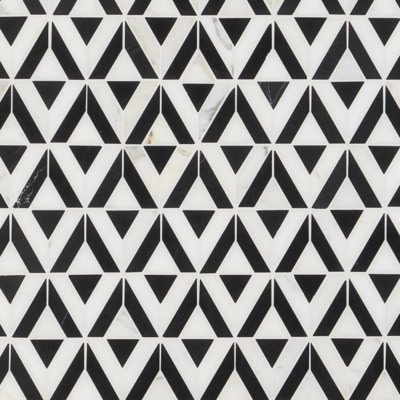 Monroe 8x8 Triangle Polished Marble Mosaic Tile, Black/White