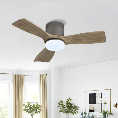 Ventilateur de plafond encastré 48 po 3 pales en bois massif sculpté 6 vitesses CC réversible sans bruit intérieur avec ensemble d'éclairage à intensité variable et télécommande, gris anthracite