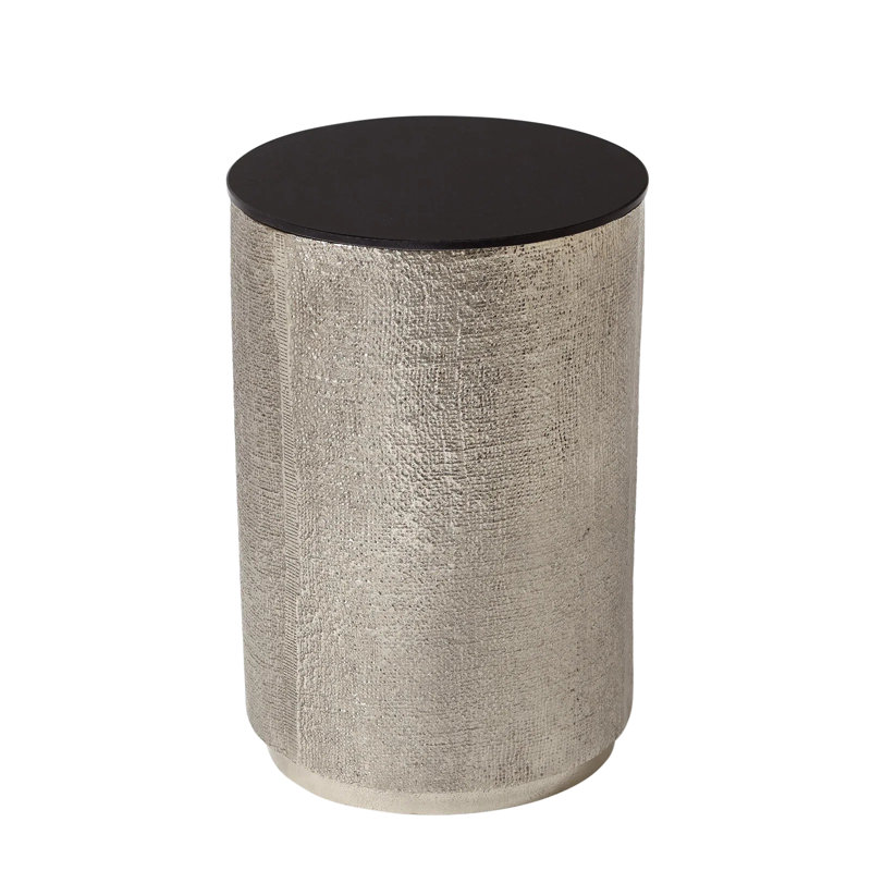 Hemp Etched Barrel Table, Antique Nickel