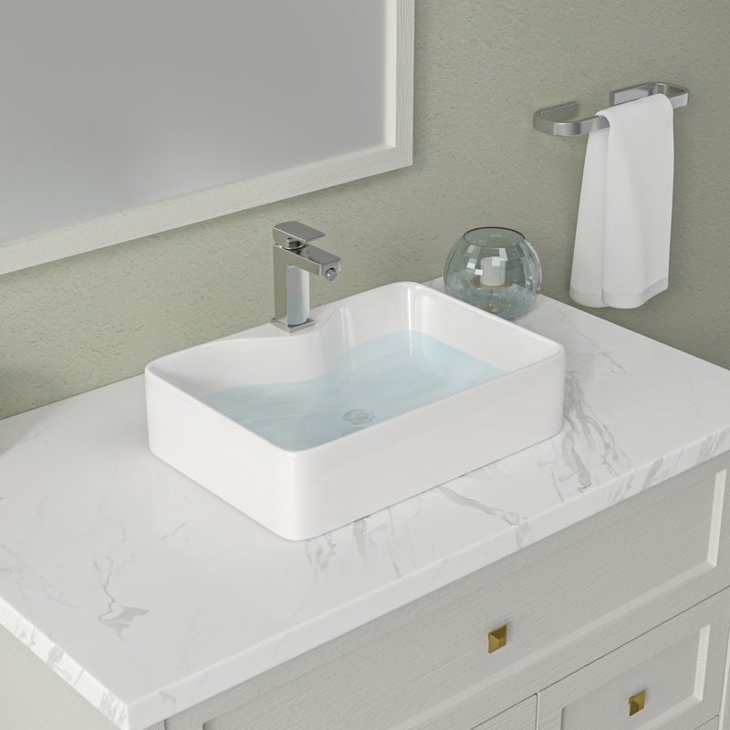16"L X12"W Ceramic Rectangle Bathroom Sink Vessel Sink Art Basin with Faucet Hole, 16"L x 12"W