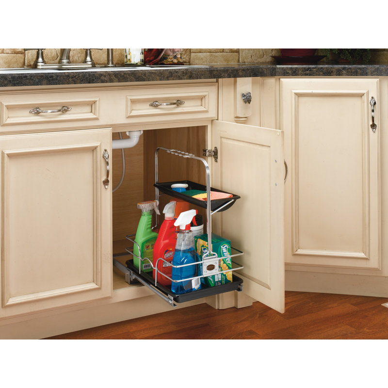 Rev-A-Shelf 544-10C-1 Undersink Base Cabinet Slide Out Cleaning Caddy, Silver
