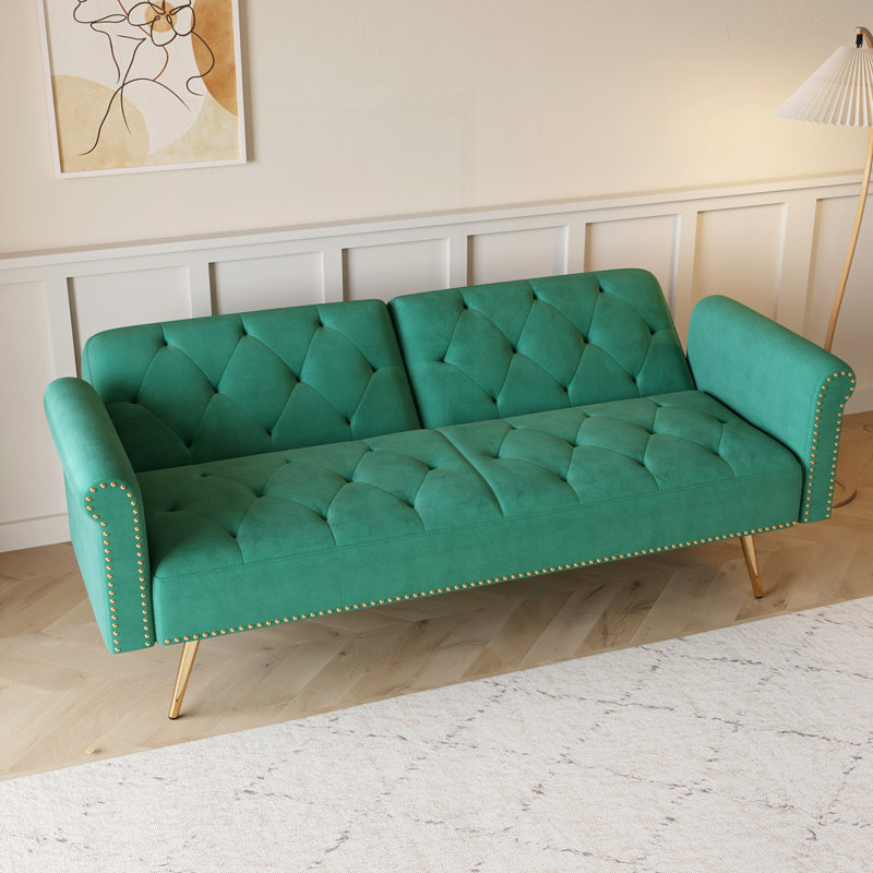 Canapé-lit de 69,7 po de long recouvert de velours, Vert