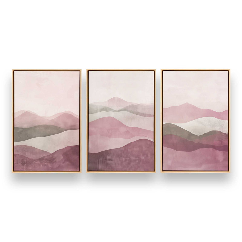 Ensemble de 3 brumines rose Fluorite, Cadre américain en érable flottant, H 13 po x l 27 po