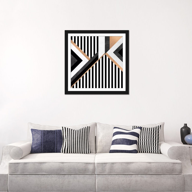 «Stripe Combination», impression sur toile tendue, Papier beaux-arts encadré noir, Blanc, H 16 po x l 16 po x P 1 po