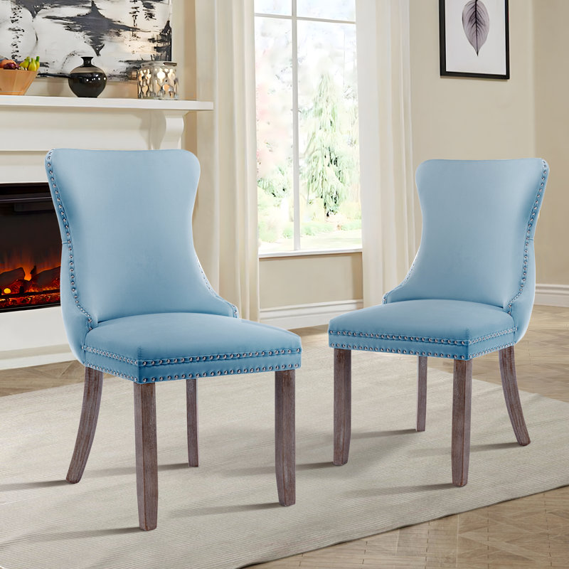 Velvet Wing Back Dining Chairs Set Of 4, Light Blue