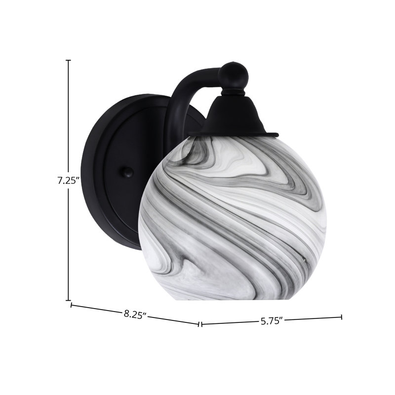 Paramount Wall Sconce Shown In Matte Black Finish With 5.75" Onyx Swirl Glass