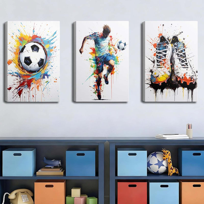 3Pcs Cool Graffiti Soccer Canvas Wall Art Colorful Sneakers Painting Picture Wall Decor Sports Theme Football Poster Print Artwork 30x40cm
