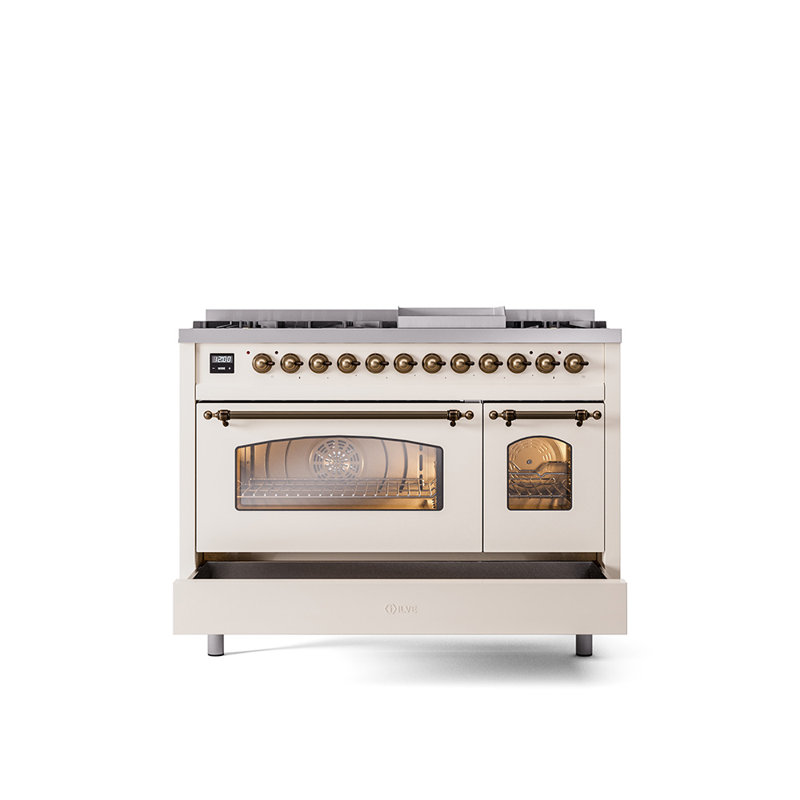 ILVE Nostalgie II 48 Dual Fuel Range , Antique White/Bronze, Liquid Propane