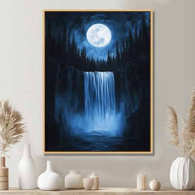 Art mural forêt au clair de lune, toile de chute d'eau de nuit, chutes de forêt au clair de lune