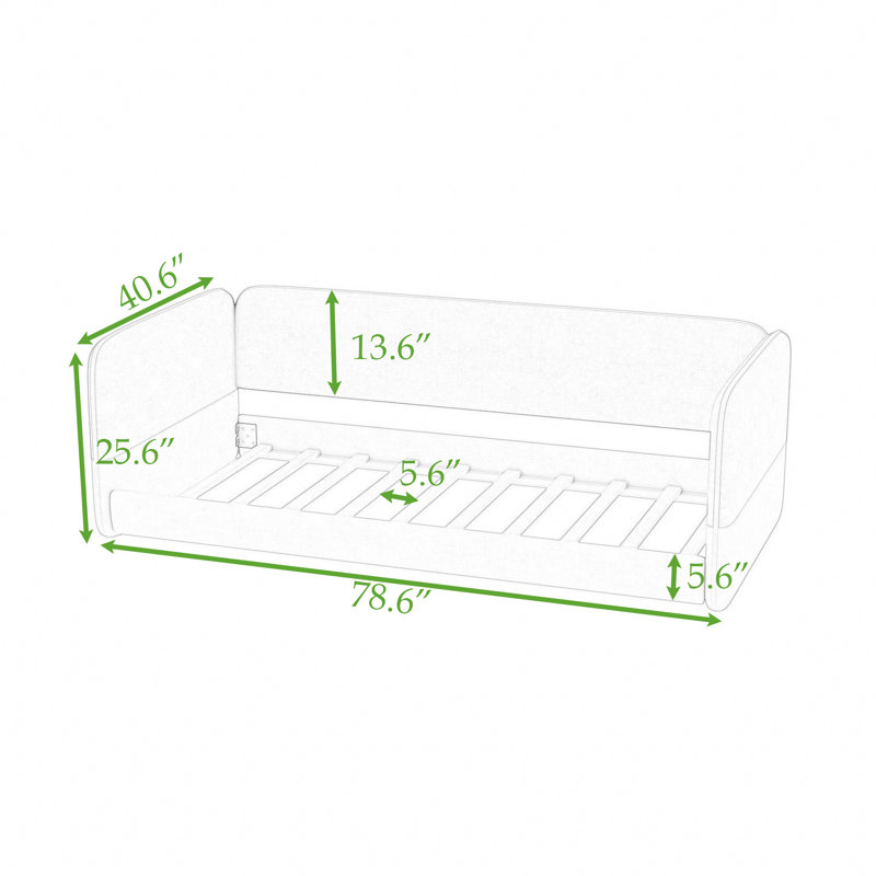 Lit simple tapissier sur pied avec accoudoirs, Pink