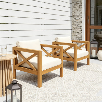 Outdoor Acacia Wood Club Wooden Armchair with Cushions