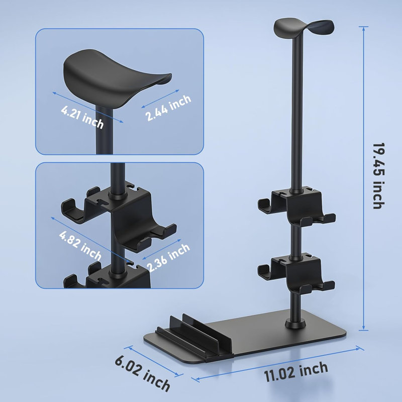 Headset Stand Controller Holder For 1 Headset And 4 Controller, Headphone Game Controller Stand For Desk, Gamer Gifts, Black