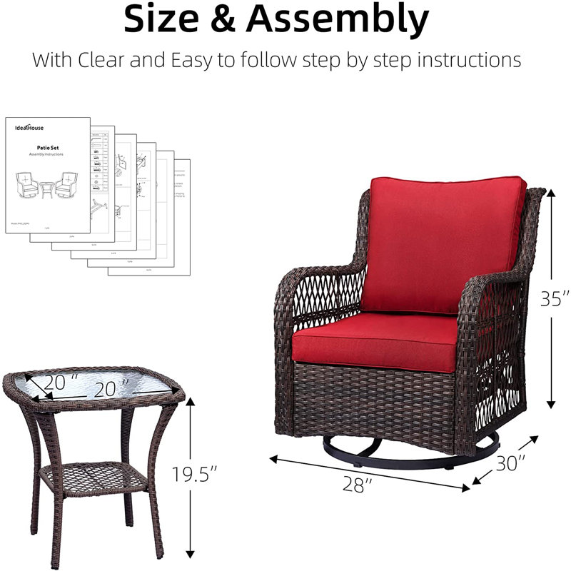 2 - Person Patio Conversation Set with Cushions, Rust