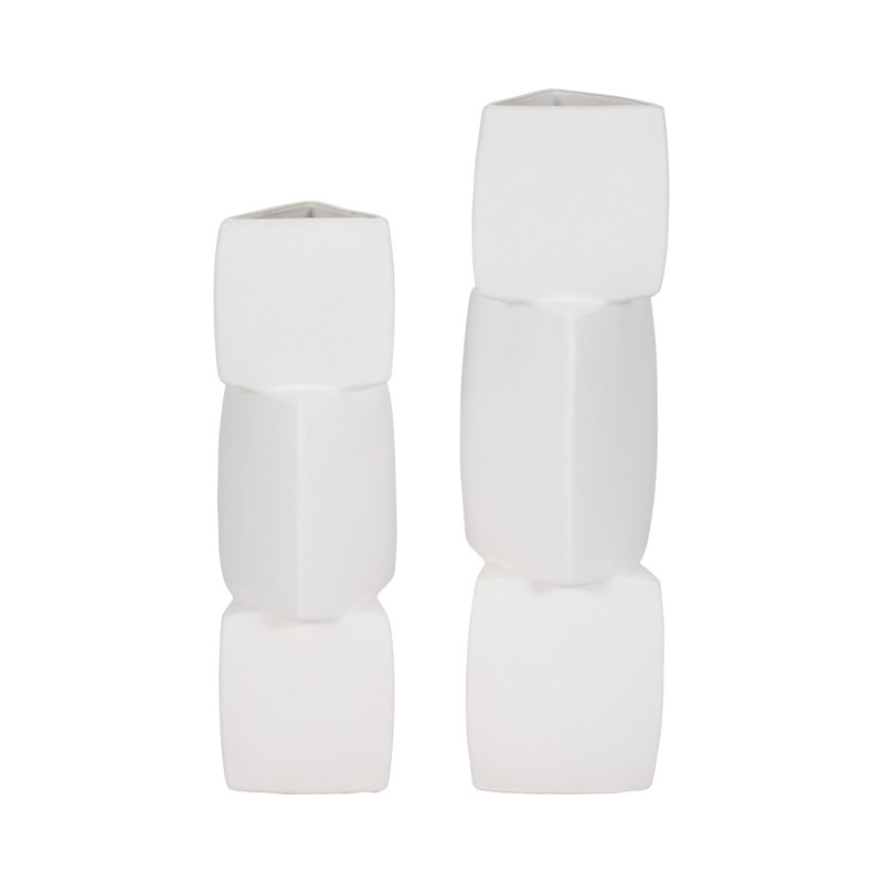 Modern Stoneware Ceramic Vase with Stacked Geometric Triangle Form and Sculptural Silhouette for Contemporary Decorative Accent Display